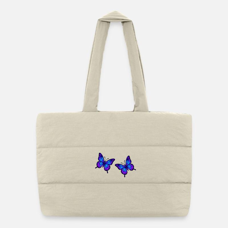 Butterflies Neon Blue Puffer Shopping Bag