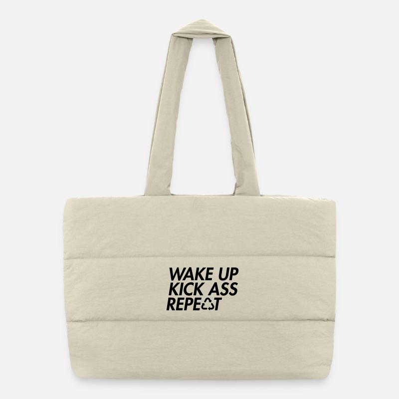 Wake Up Kick Ass Repeat – Mutige Motivation Puffer-Einkaufstasche