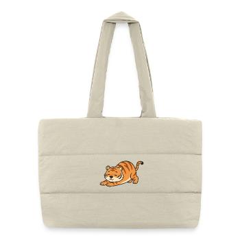 Pose d’étirement du tigre de Kawaii - Sac shopping matelassé - blanc naturel - Devant