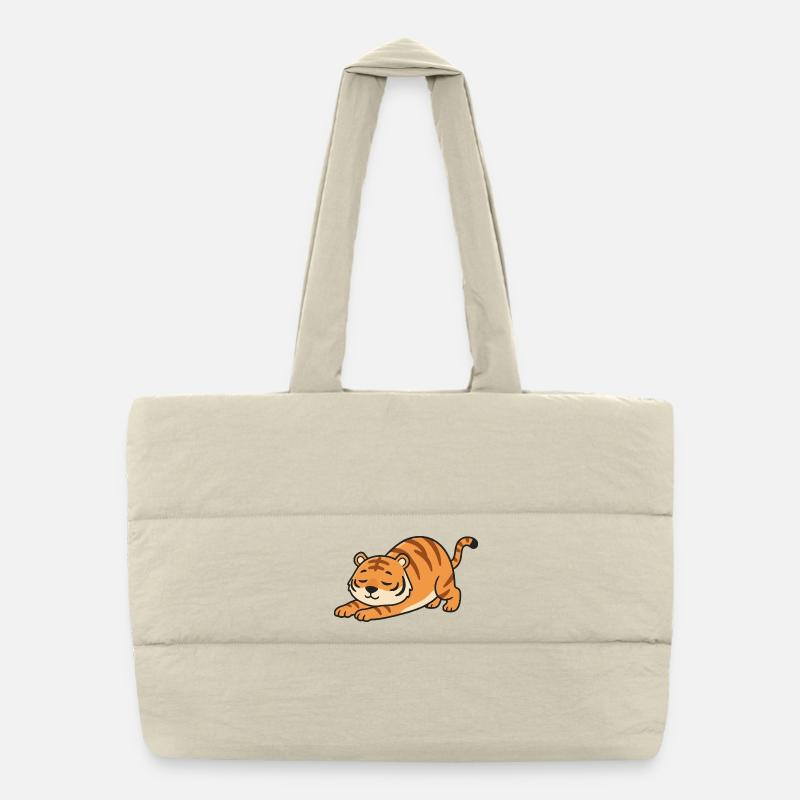 Kawaii Tiger Stretch Pose Puffer Shopping Bag