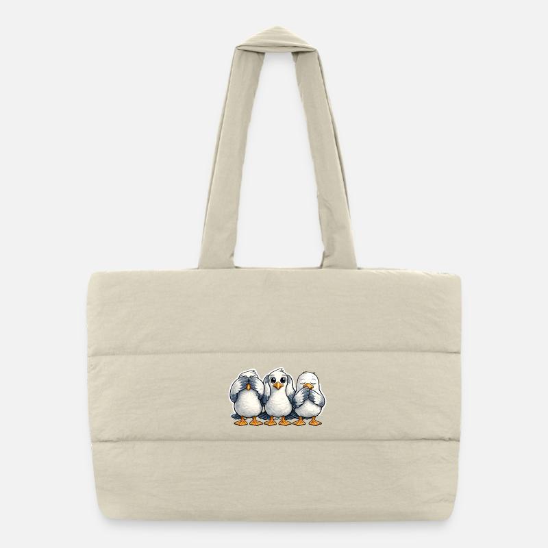 Three seagulls see nothing hear nothing say nothing Puffer Shopping Bag