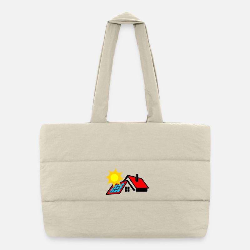 Logo solar panel on bungalow house with sun Puffer Shopping Bag