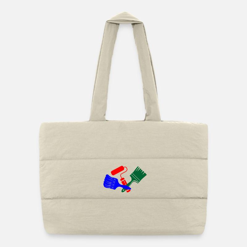 Paint brushes and paint roller in blue red green logo Puffer Shopping Bag