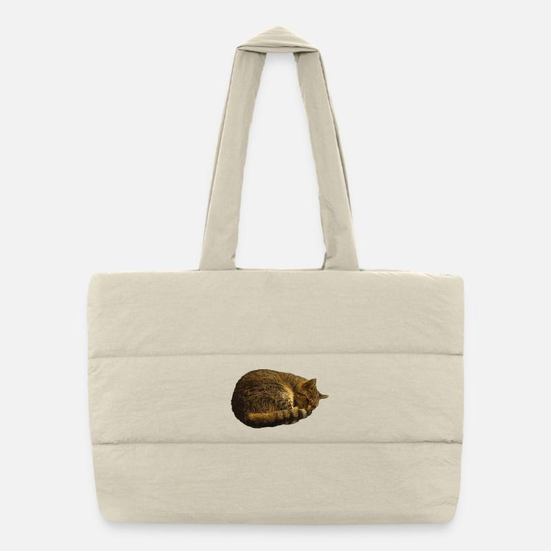 schlafende Katze, tabby motiv, pelzig Puffer-Einkaufstasche