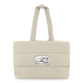 Sleeping Fox - Hand Carved Printable - Puffer Shopping Bag - natural - Front