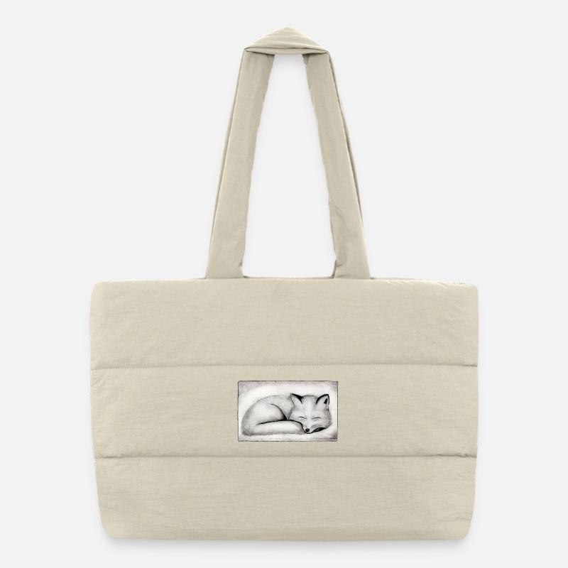 Sleeping Fox - Hand Carved Printable - Puffer Shopping Bag - natural