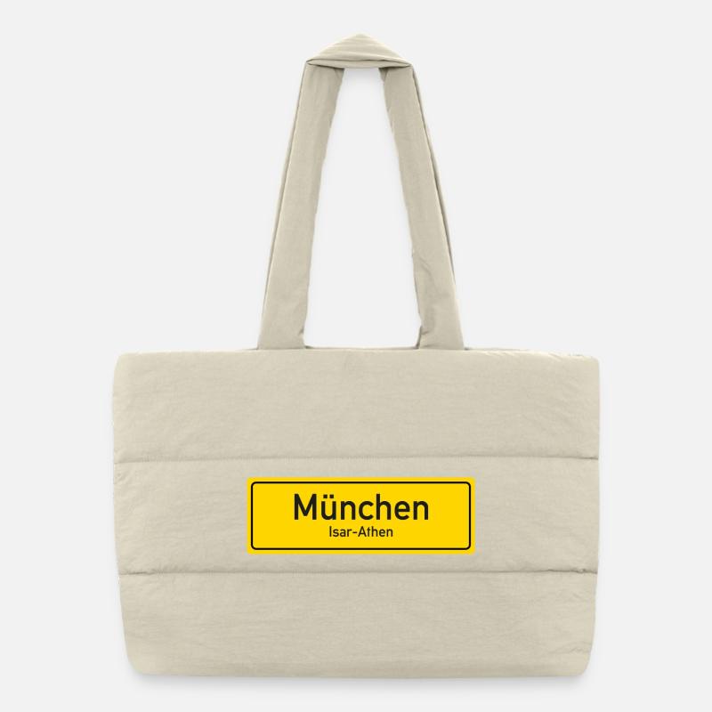 Munich place name sign Germany Puffer Shopping Bag