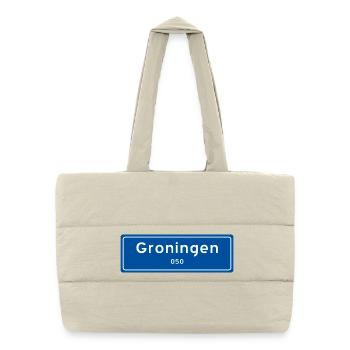 Groningen 050 Ortsschild - Puffer-Einkaufstasche - Naturweiß - Vorne