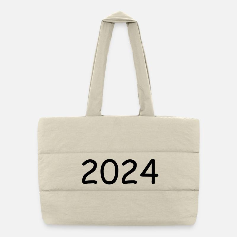 2024 Jahreszahl schwarz - Puffer-Einkaufstasche - Naturweiß