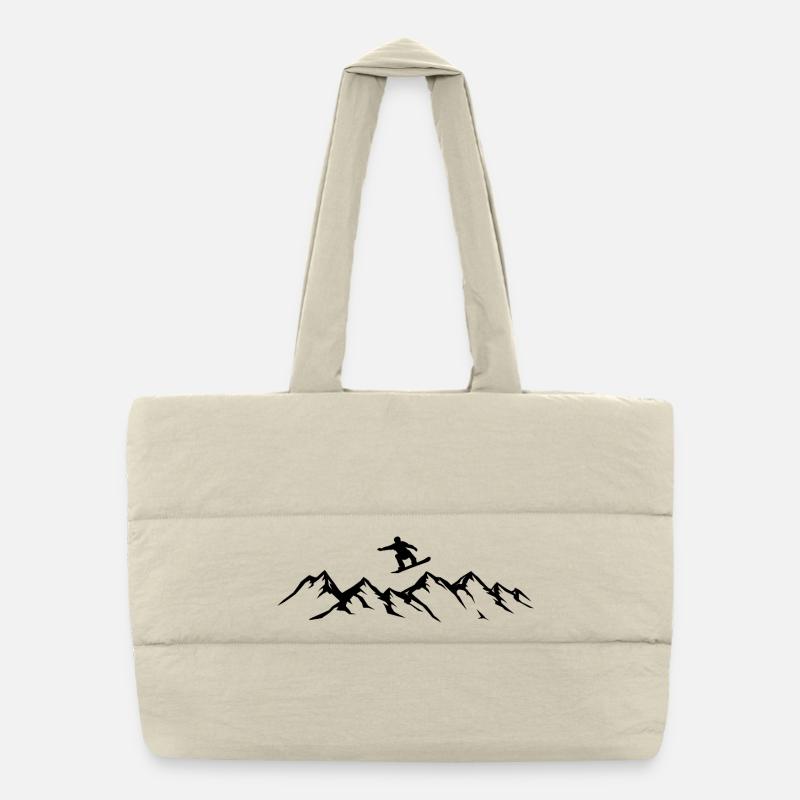 Snowboarder Mountains Snowboard Puffer Shopping Bag