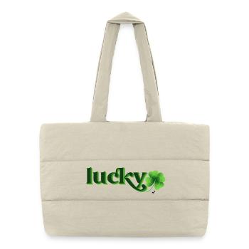 Illustration du trèfle à quatre feuilles avec inscription - Sac shopping matelassé - blanc naturel - Devant