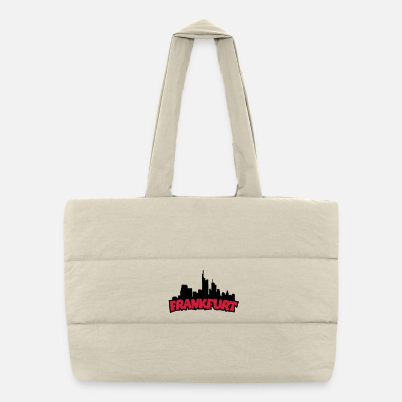 Frankfurt Skyline (Black / Red) Puffer Shopping Bag