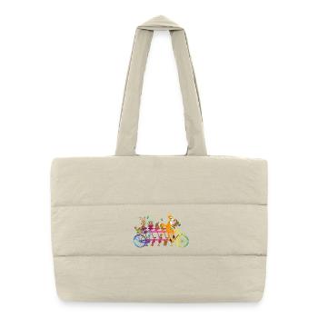 colorful tandem bike with colorful animals of the forest - Puffer Shopping Bag - natural - Front
