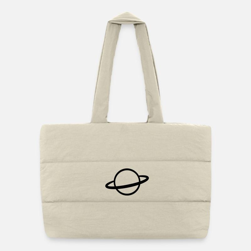 Planet with Ring Icon Outline - Puffer Shopping Bag - natural