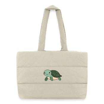 Tortue heureuse mignonne - dessin animé adorable et joyeux - Sac shopping matelassé - blanc naturel - Devant