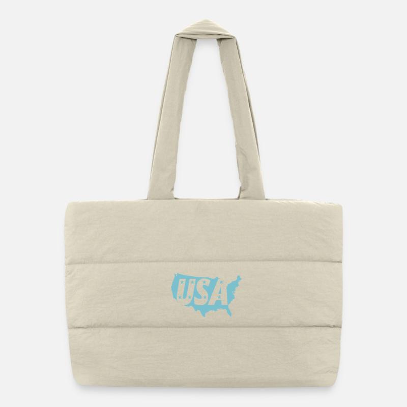 Blue USA map with stars Puffer Shopping Bag