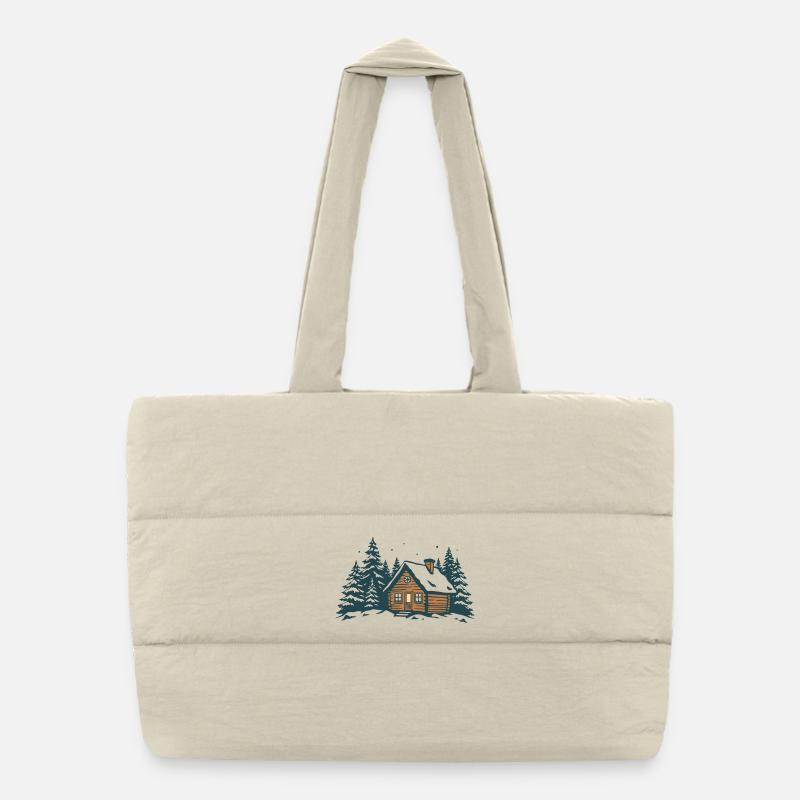 Winter Forest Hut Puffer Shopping Bag