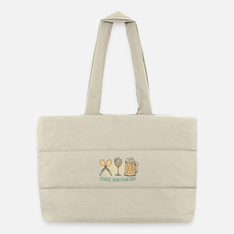 Schere Wein Paar Bier Puffer-Einkaufstasche