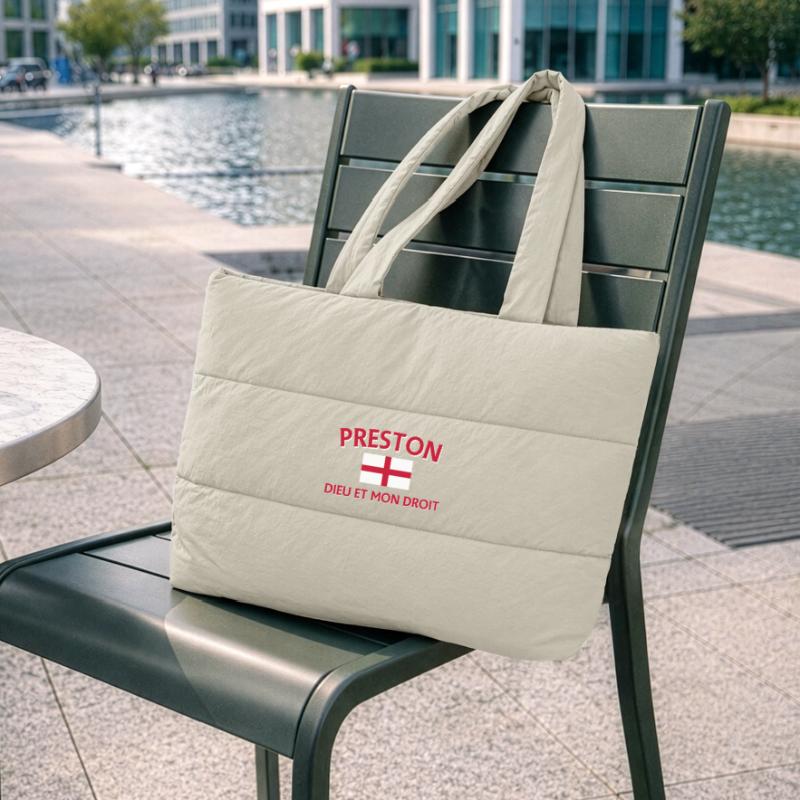 Écusson Preston Angleterre avec devise Sac shopping matelassé