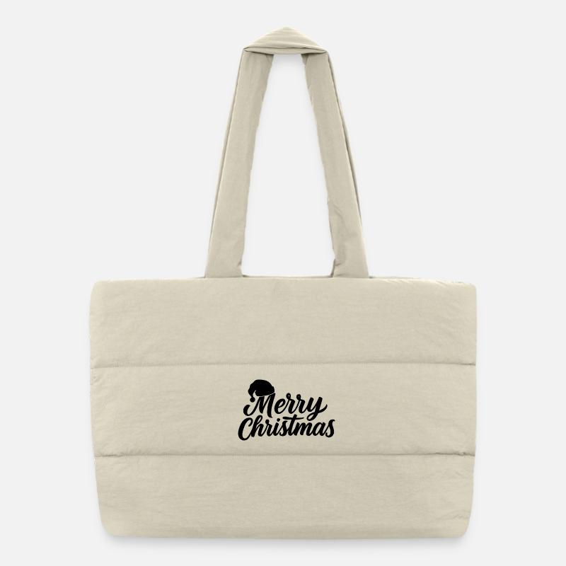 Lettrage à la main Joyeux Noël avec chapeau Sac shopping matelassé