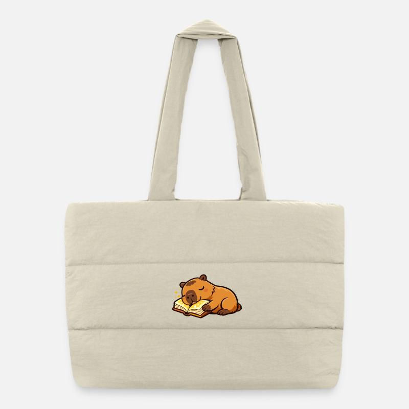 Schlafendes Capybara auf Buch Lese-Motiv Puffer-Einkaufstasche