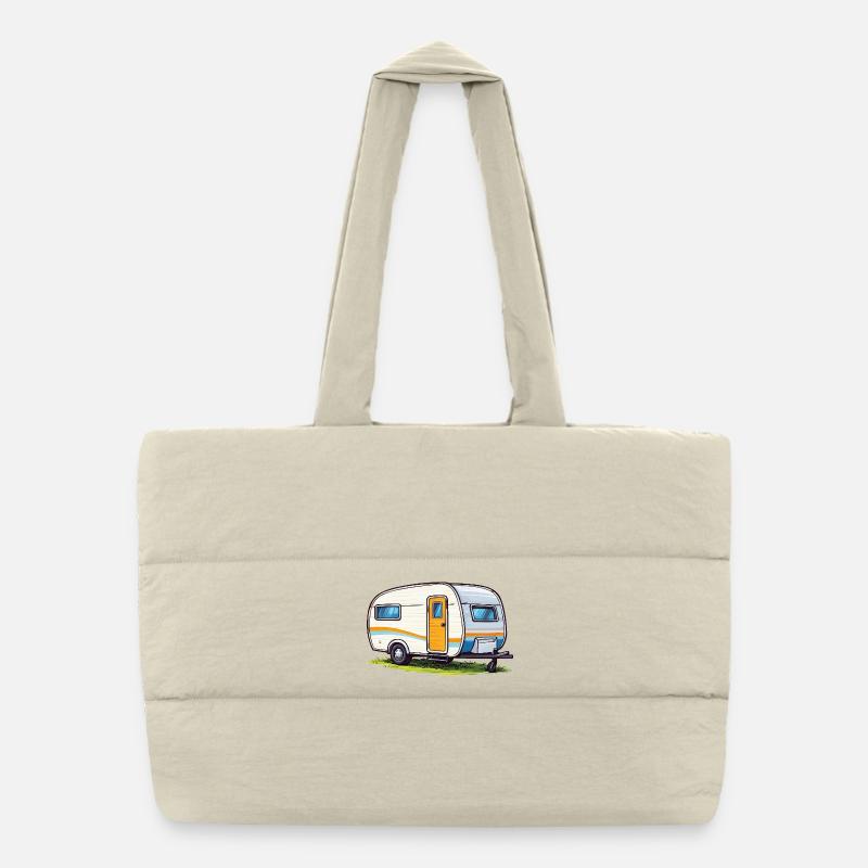 Retro Caravan Travel Illustration Puffer Shopping Bag