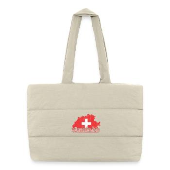 Swiss Map Cross Emblem with Silhouettes - Puffer Shopping Bag - natural - Front