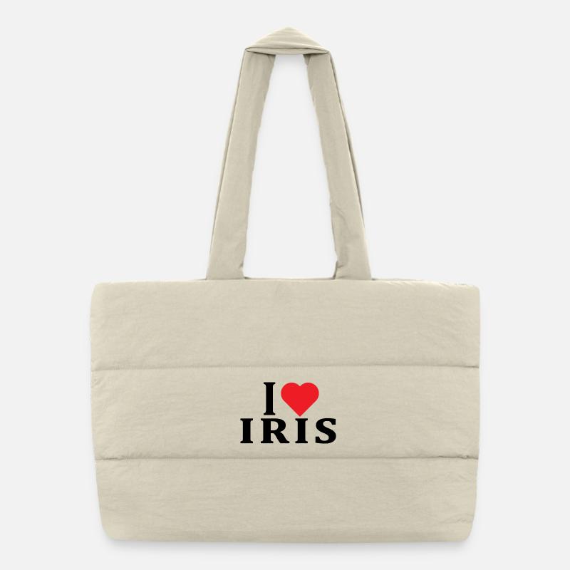 T-Shirt I love Iris T-Shirt Geschenkidee - Puffer-Einkaufstasche - Naturweiß