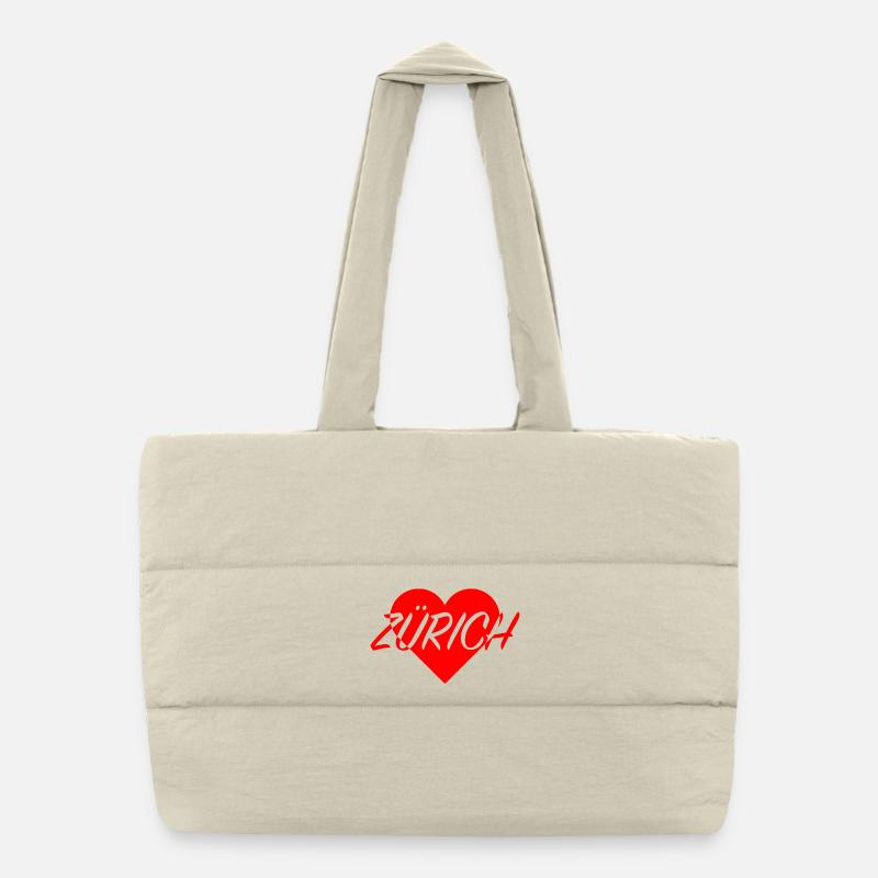 I LOVE ZURICH Heart Pattern Puffer Shopping Bag