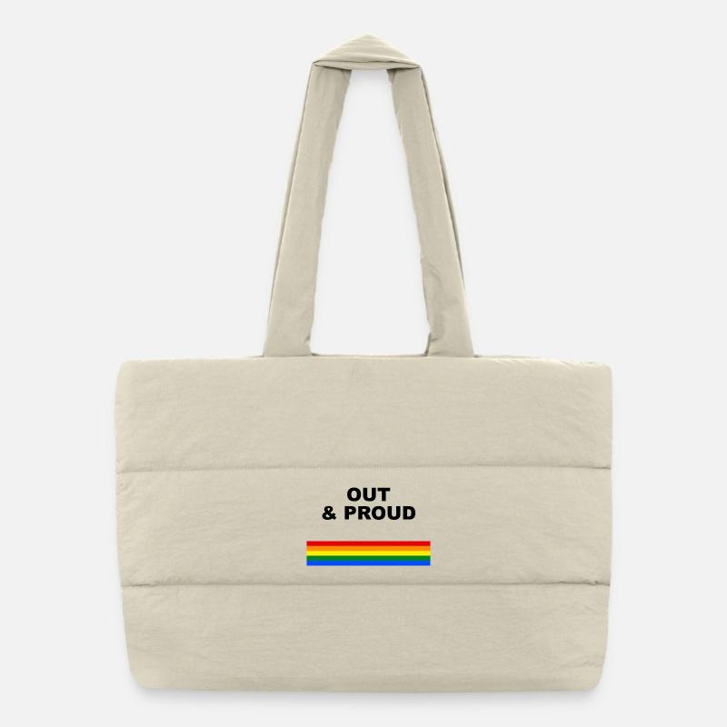 Out & Proud Regenbogen Flaggen Design - Puffer-Einkaufstasche - Naturweiß