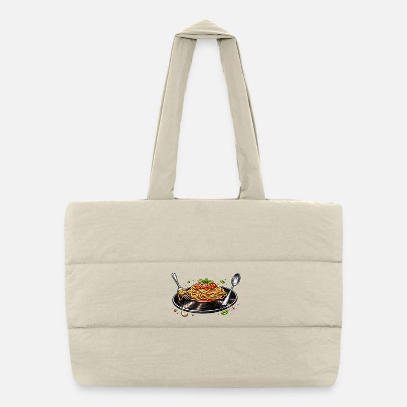 Spaghetti on vinyl record Puffer Shopping Bag