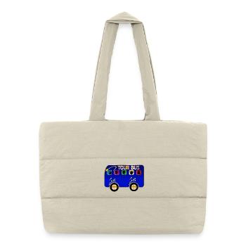 Tour Bus Silhouette Burst on Blue - Puffer Shopping Bag - natural - Front
