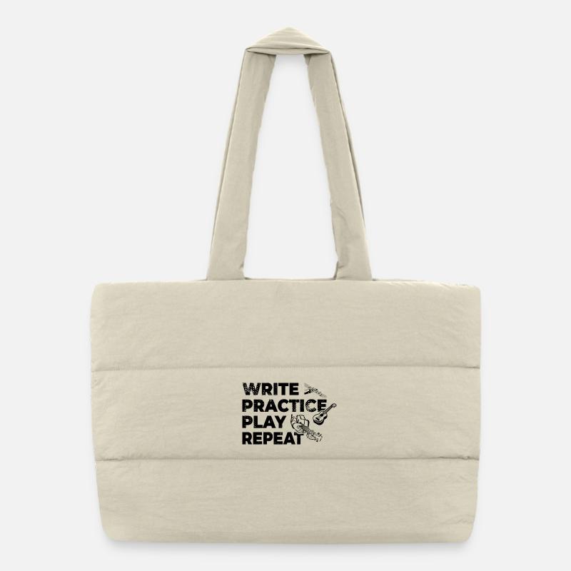 Writing, practicing, playing, repeating Puffer Shopping Bag