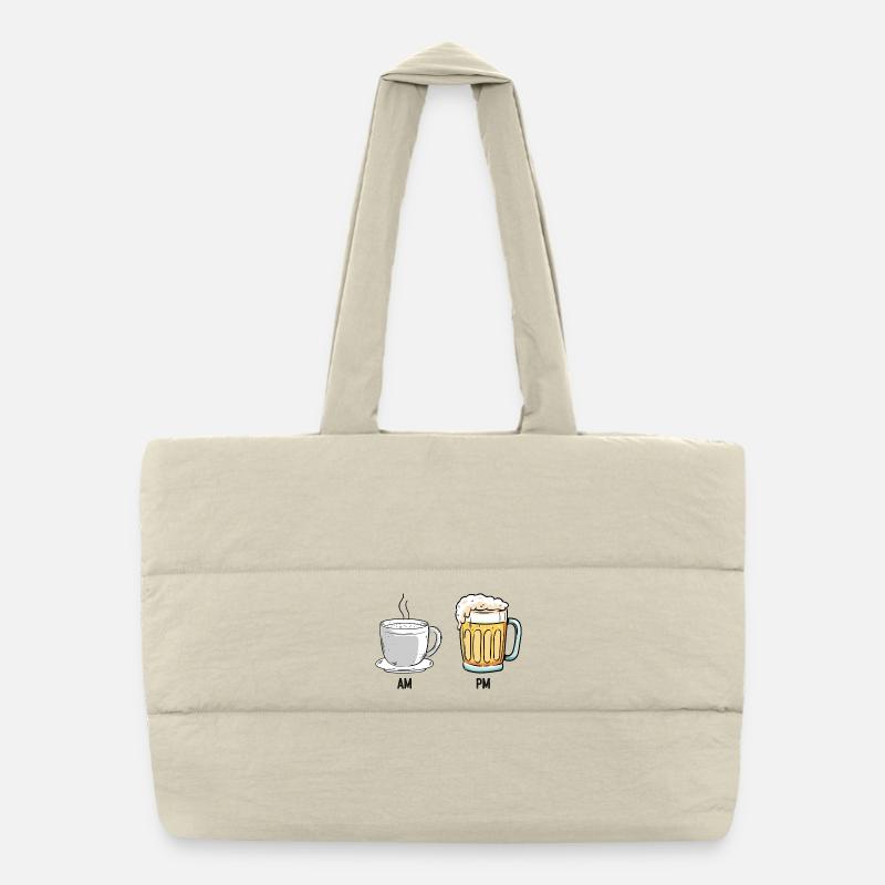 Kaffee und Bier Duo Illustration Puffer-Einkaufstasche