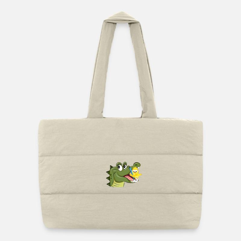 Crocodile and bird brushing their teeth – funny animals Puffer Shopping Bag
