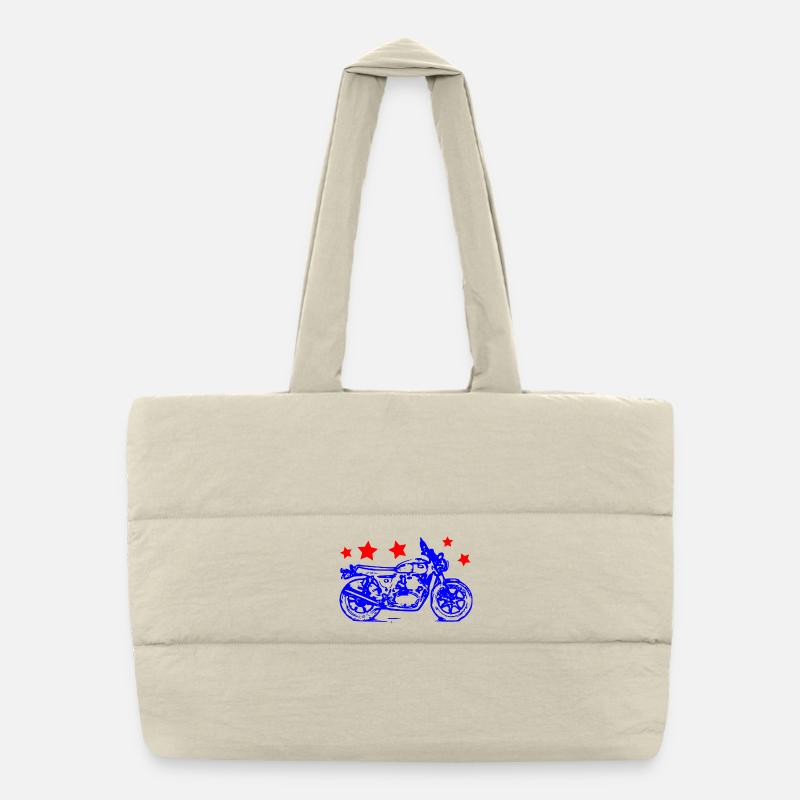 Dessin au trait de vélo bleu avec étoiles rouges Sac shopping matelassé