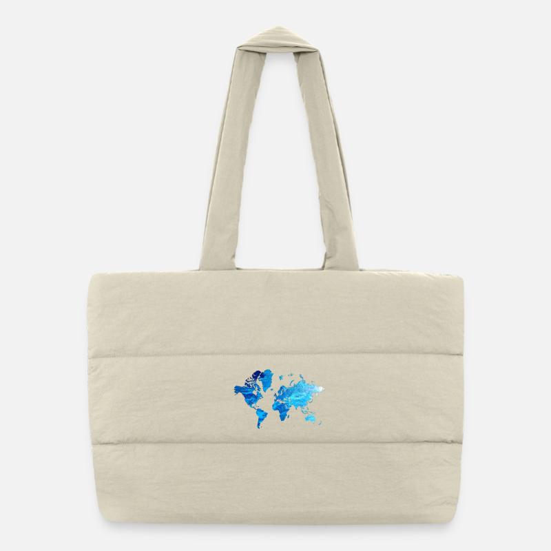Weltkarte Eisblau Sac shopping matelassé