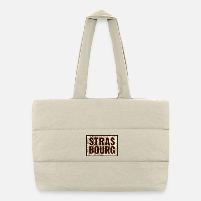 Strasbourg Stadtkarte Druck - Puffer-Einkaufstasche - Naturweiß