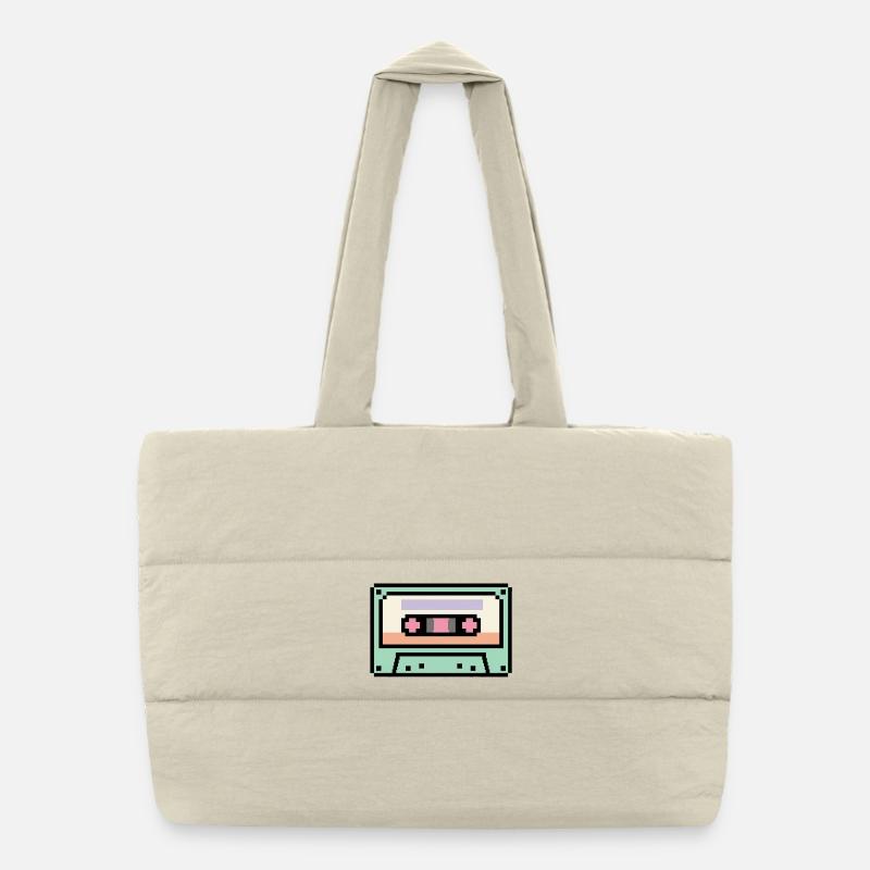 Retro 8 Bit Pixel Art Cassette Puffer Shopping Bag