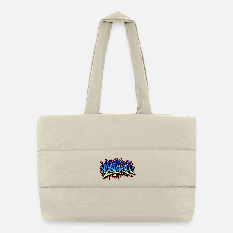 Mathieu Graffiti imprimable bleu jaune Sac shopping matelassé