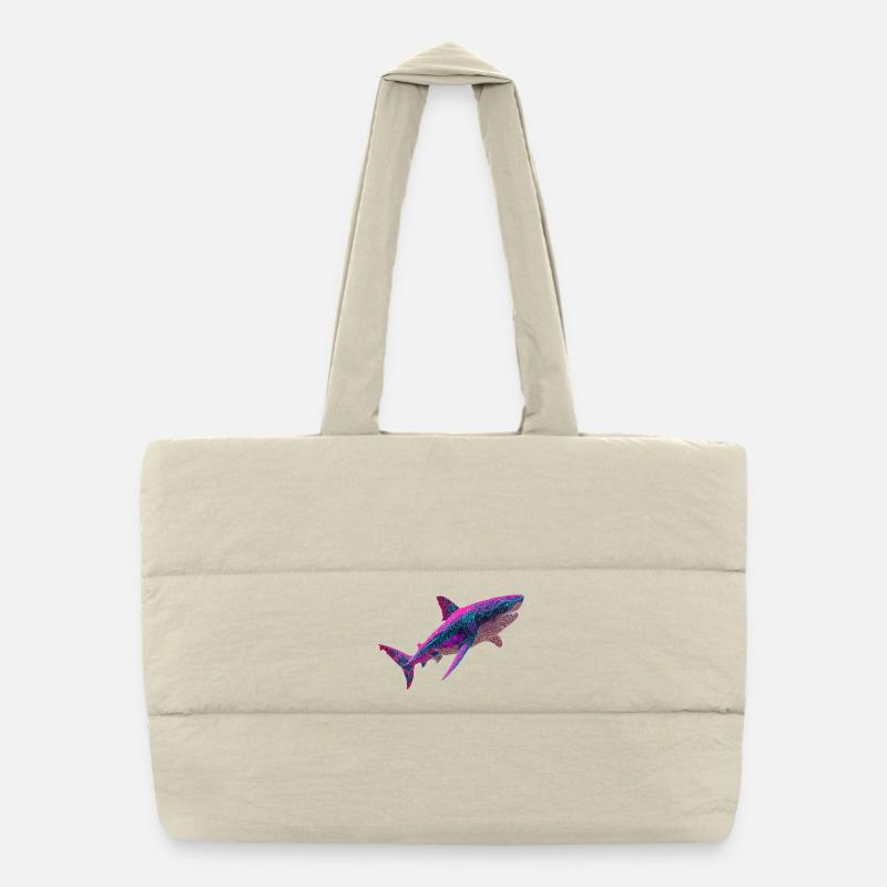 Graphique de requin néon Cyberpunk lumineux Sac shopping matelassé