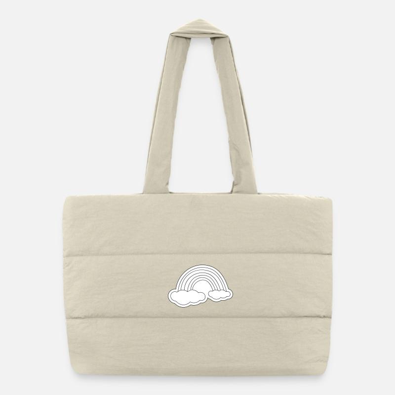 Minimalistischer Regenbogen auf Wolken Puffer-Einkaufstasche