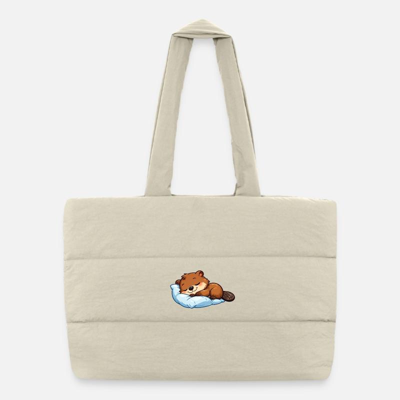 Castor endormi sur oreiller bleu Sac shopping matelassé
