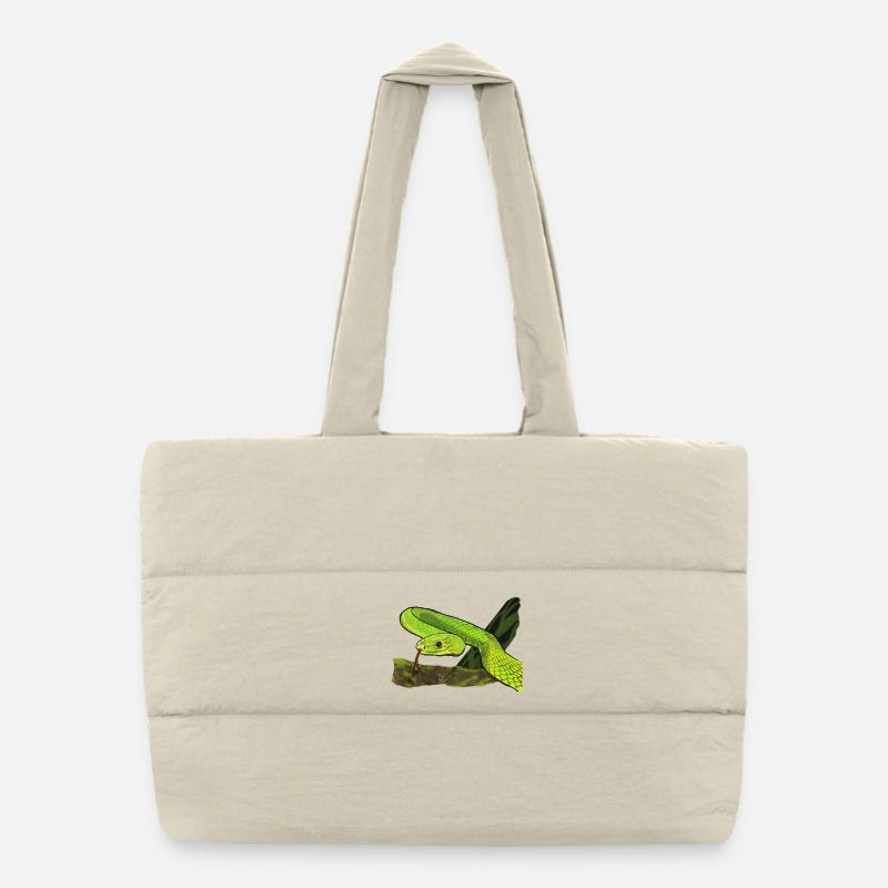 Serpent vert brillant dans la jungle - Sac shopping matelassé - blanc naturel