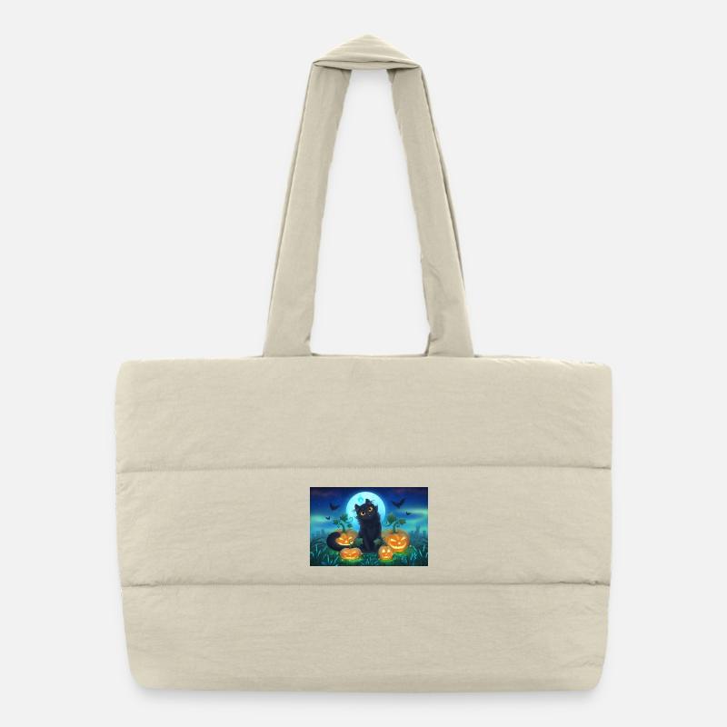 Meowy Halloween ! Chat noir Citrouilles - Poster Sac shopping matelassé