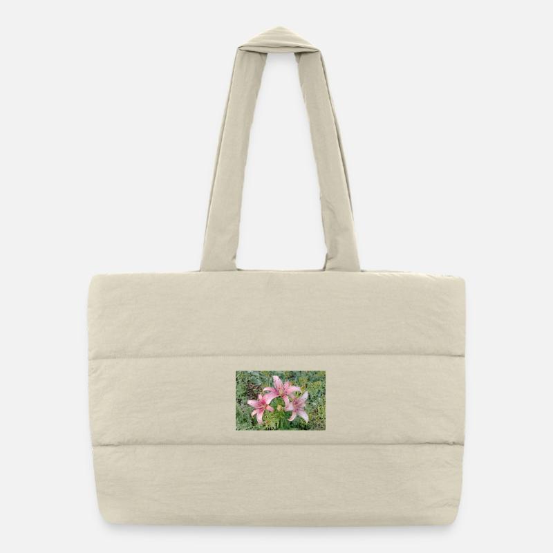 Pink Lily Blossom Puffer Shopping Bag
