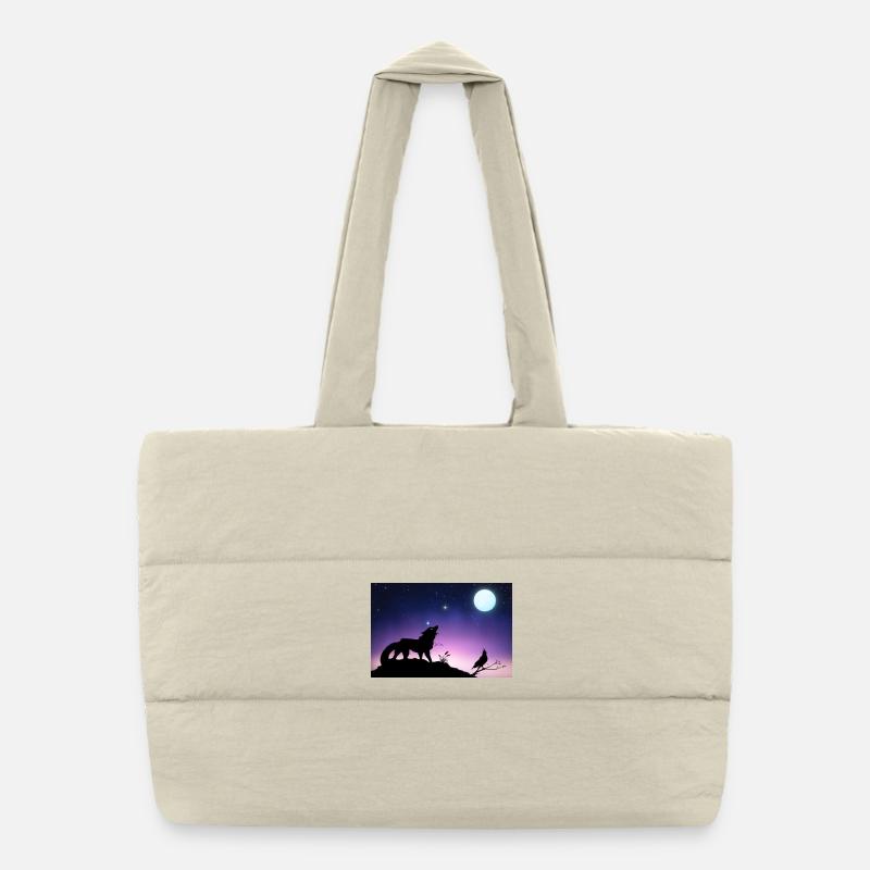 Star Wolf and Raven under the Moon - Poster Puffer Shopping Bag