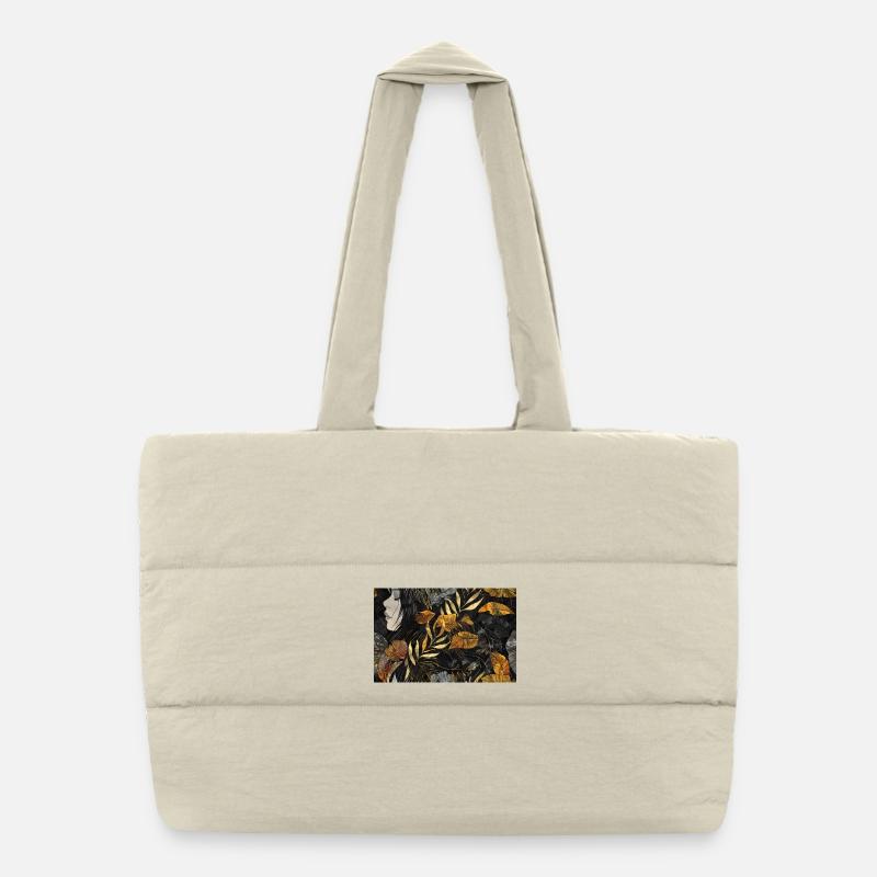 Black Gold Tropical Silhouette - Puffer Shopping Bag - natural