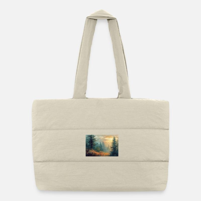 Poster Illustration Paysage de Forêt Sac shopping matelassé
