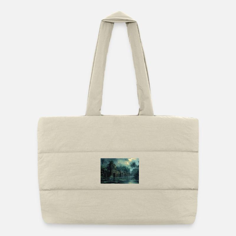 Poster Illustration Ruined jungle landscape Puffer Shopping Bag